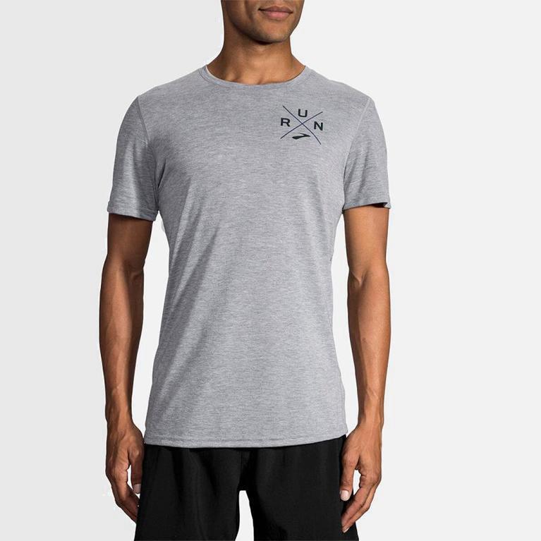 Brooks Distance Graphic Mens Short Sleeve Running Shirt - Grey - Philippines (915740ELM)